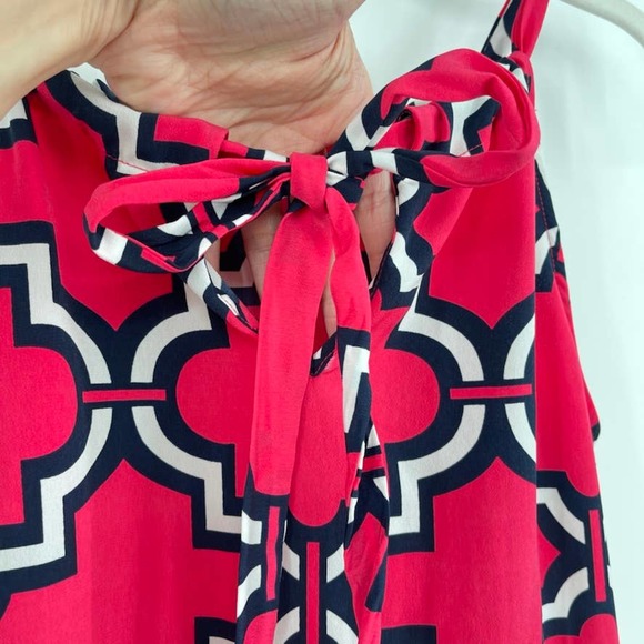 Crown & Ivy High Neck Halter Shift Mini Dress Geo Pink Navy - Size Small EUC - Picture 5 of 11